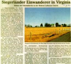 Siegerländer Einwanderer in Virginia